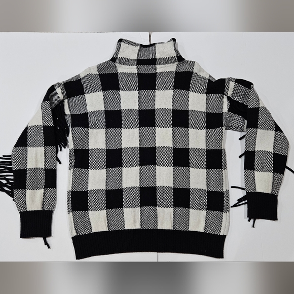 LAUREN Ralph Lauren Black Label Buffalo Plaid Fringe Sweater Wool size S - Picture 5 of 5